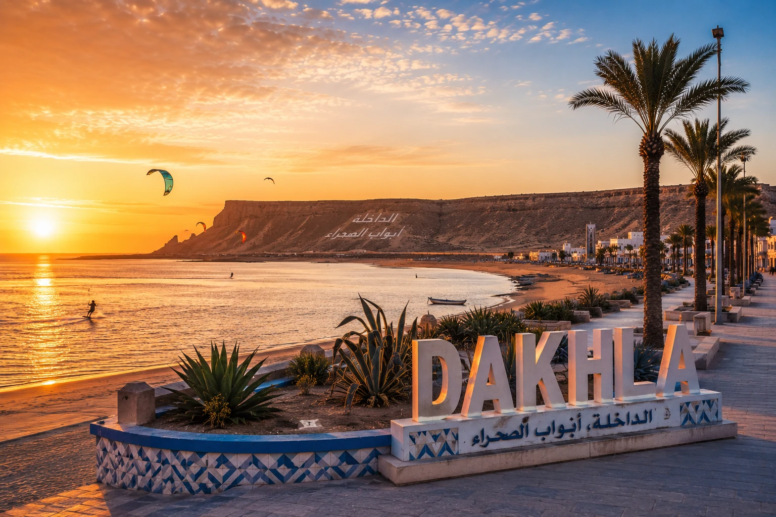 Vue sur le lagon de Dakhla et les dunes du Sahara atlantique