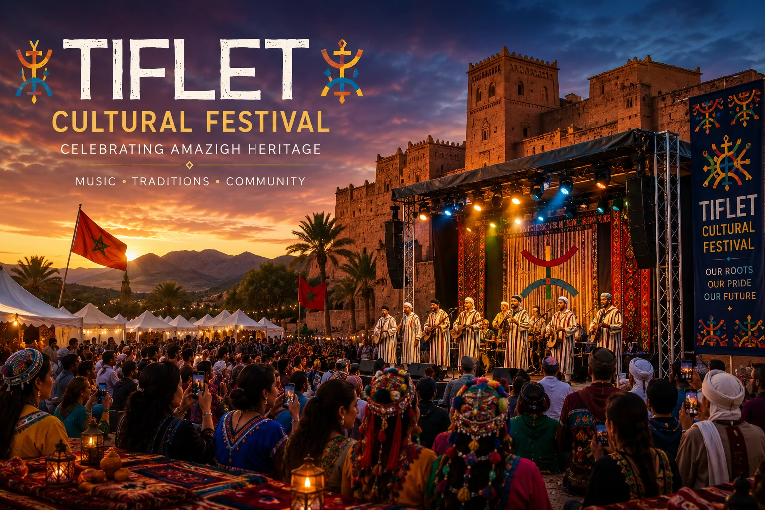 Cavaliers en tenue traditionnelle lors d'une Fantasia (Tbourida) au Festival Culturel de Tiflet