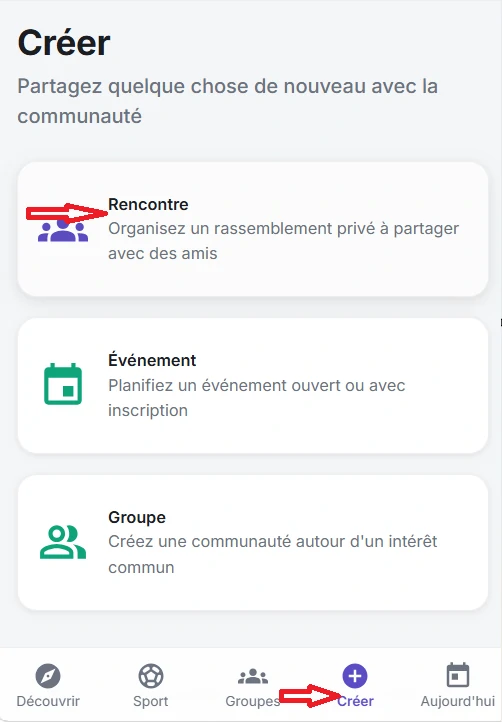 Formulaire de création d’un meetup privé sur Liqae