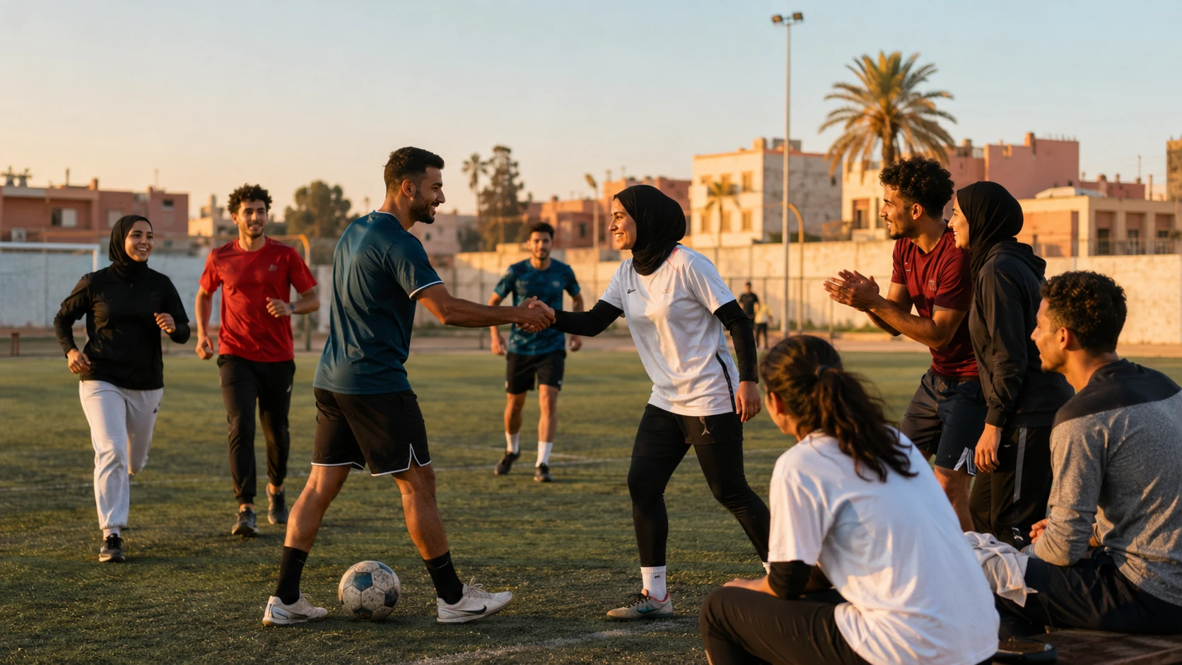 Équipe amateur de football sur un terrain au Maroc